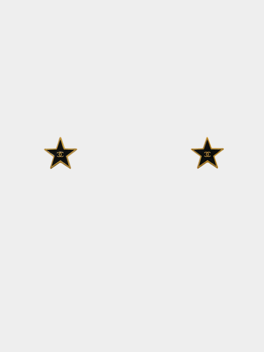 Chanel 2000s Black Gold Coco Star Earrings