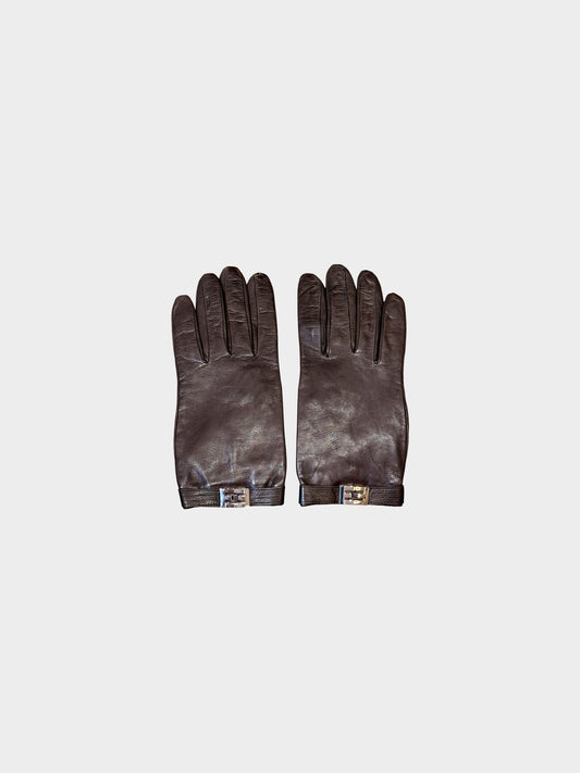Fendi 2000s Dark Brown Leather Gloves