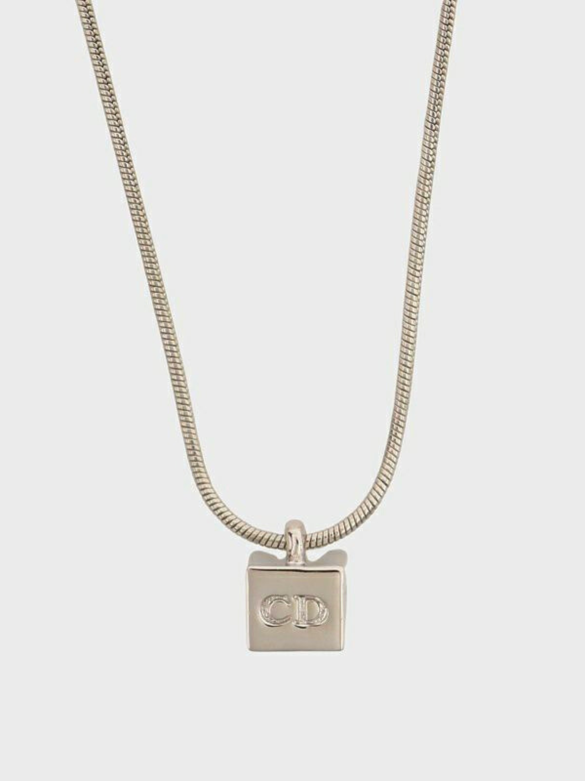 Christian Dior 2000s Silver CD Cube Necklace