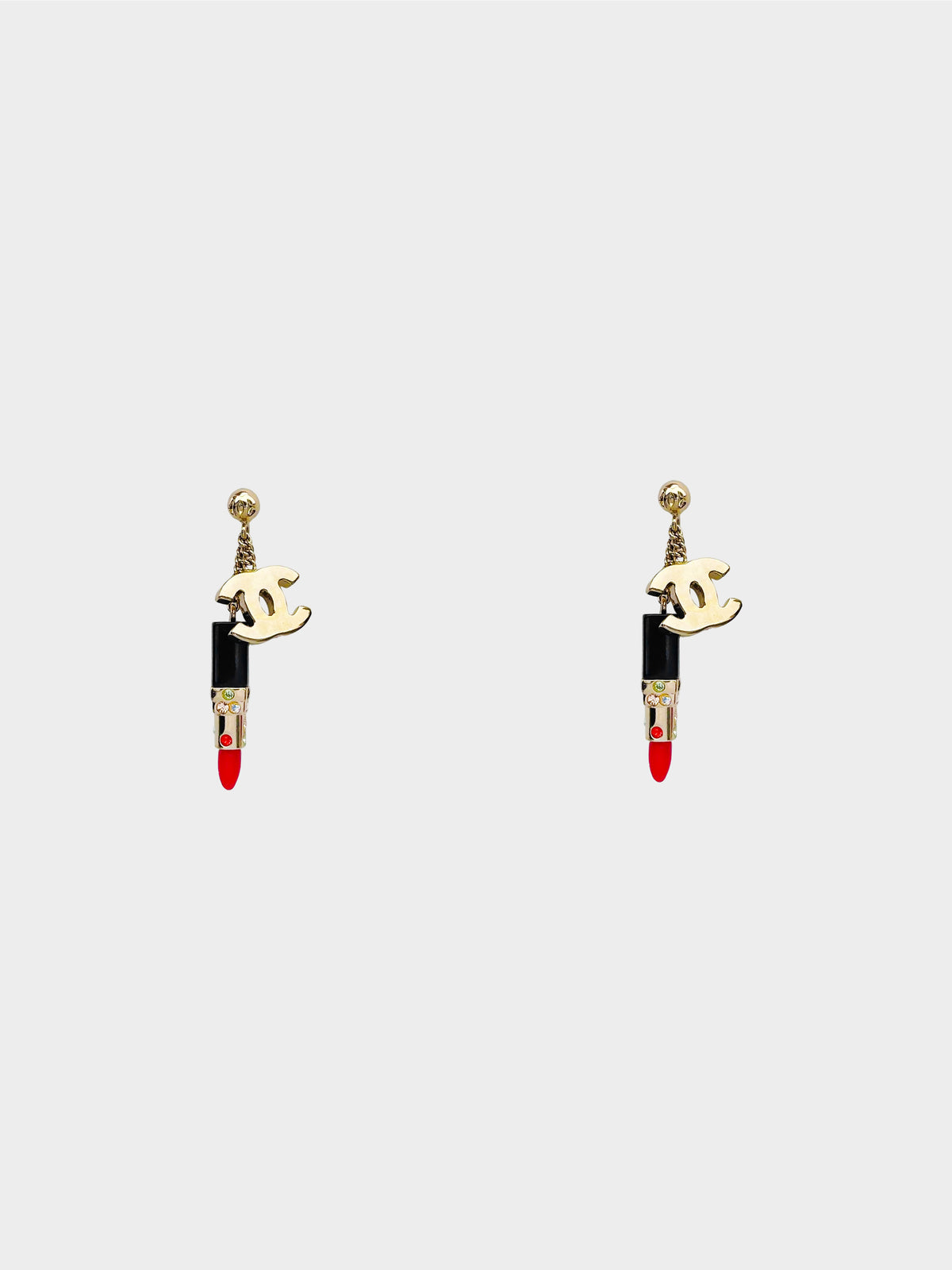Chanel Fall 2004 CC Logo and Lipstick Swing Earrings