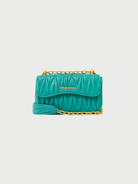 Miu Miu 2000s Green Leather Matelassé Chain Shoulder Bag