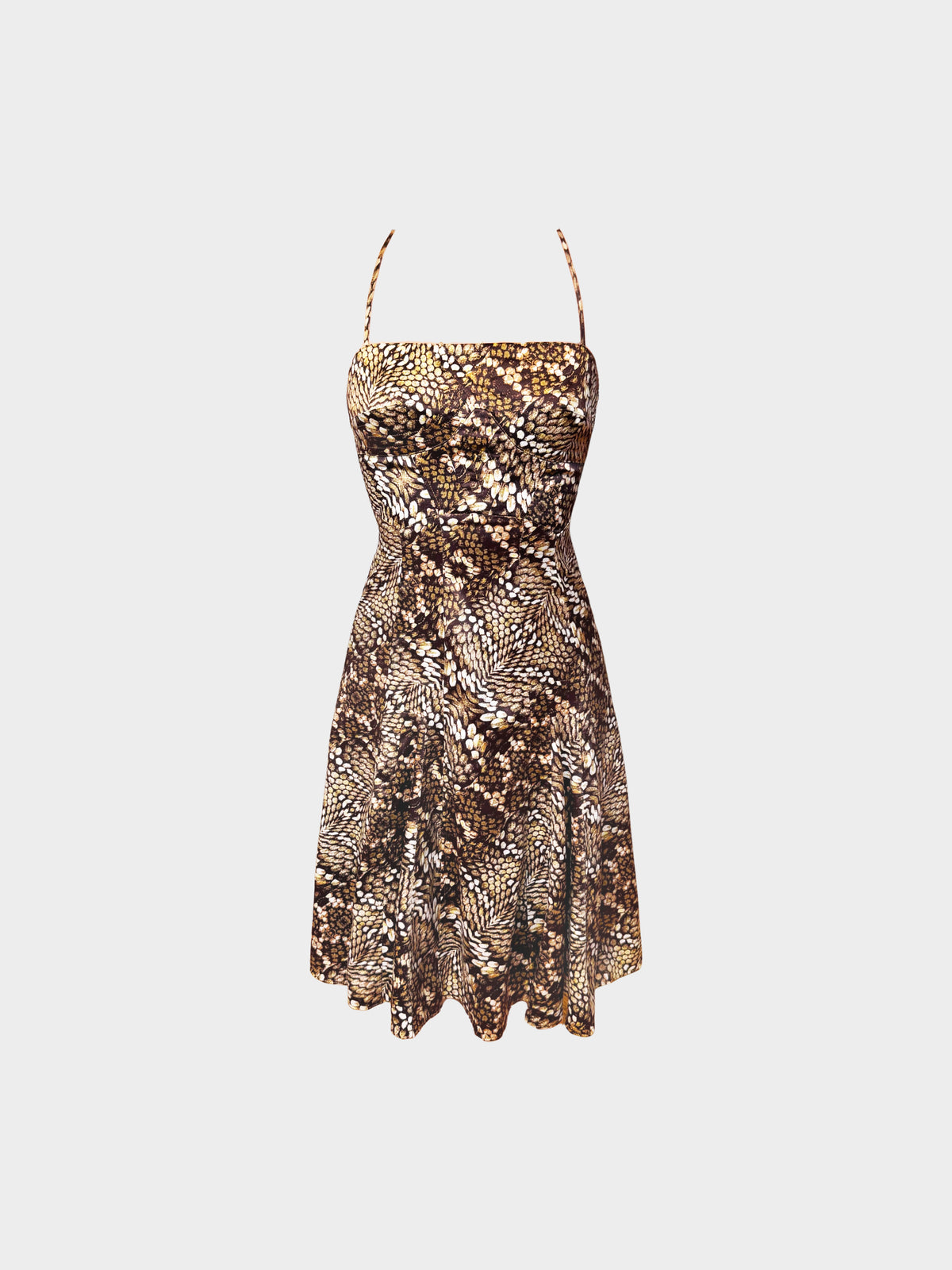 Roberto Cavalli 2000s Brown Silk Snakeskin Animal Print Slip Dress