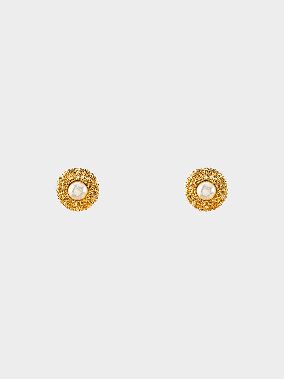 Chanel 1980s Gold and Hammered Faux Pearl Clip-on Earrings