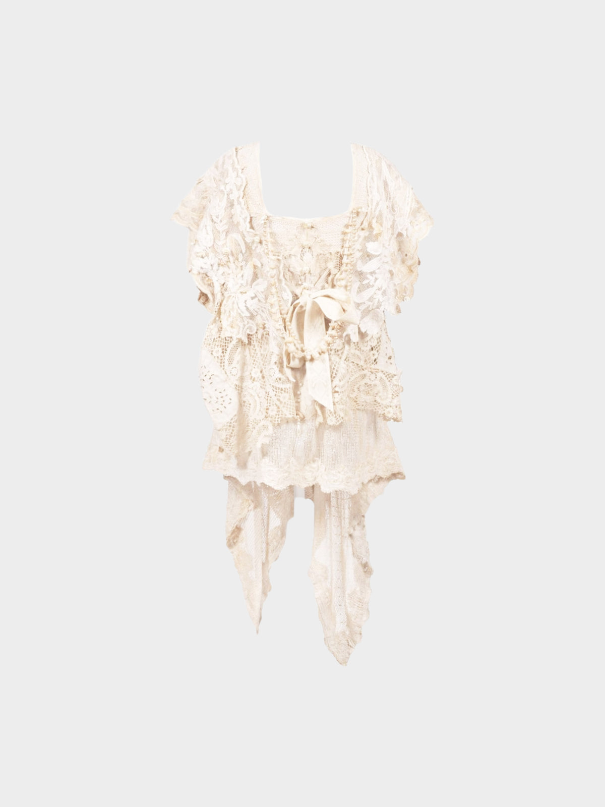 Reinhard Luthier 1990s Ivory Lace Tunic with Pearls and Shells