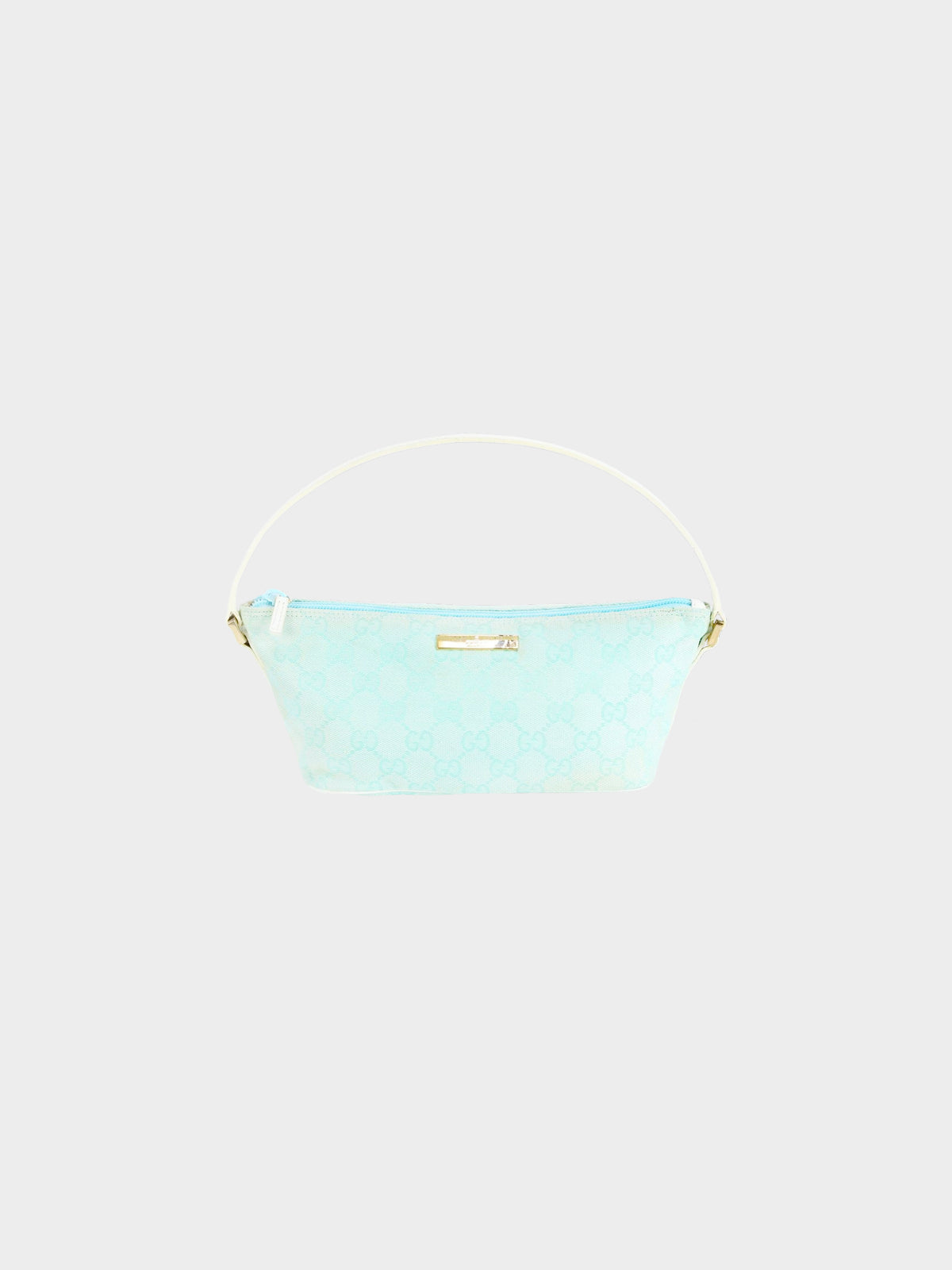 Gucci 2000s Blue and White GG Canvas and Leather Pouch