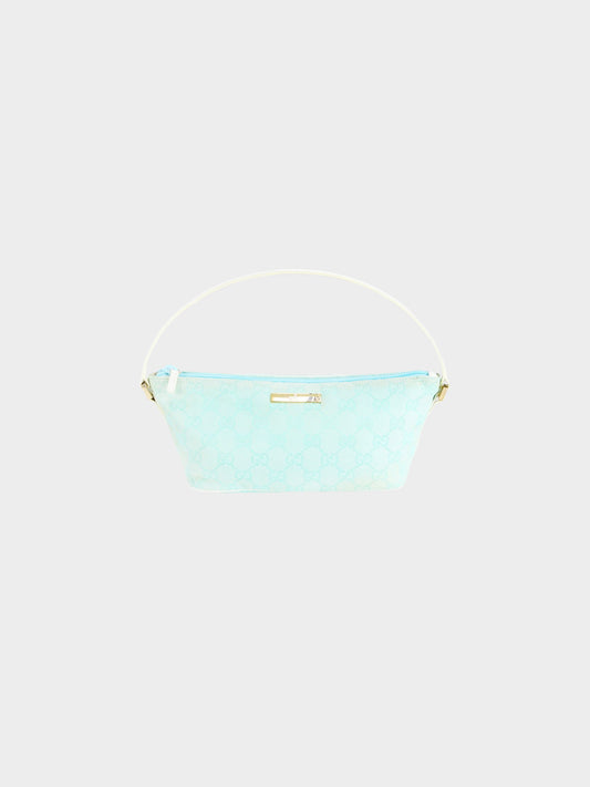 Gucci 2000s Blue and White GG Canvas and Leather Pouch