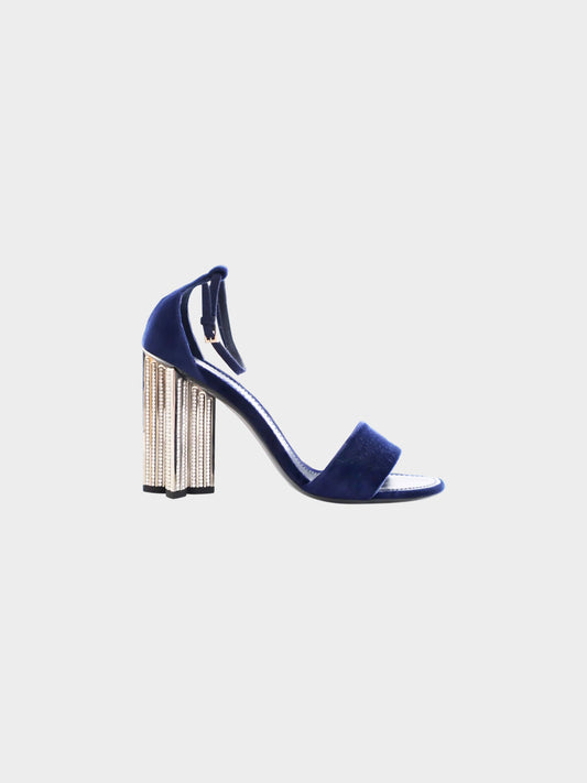 Louis Vuitton 2018 Navy Blue Velvet Silhouette Crystal Embellished Heels