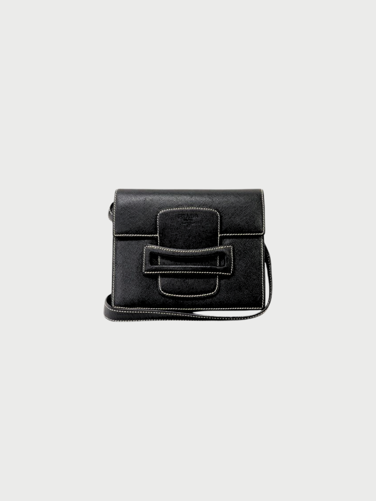 Prada 2000s Navy Saffiano Leather Logo Shoulder Bag