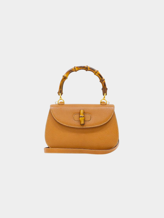 Gucci 2000s Brown Leather Bamboo Turn-Lock 2-Way Bag