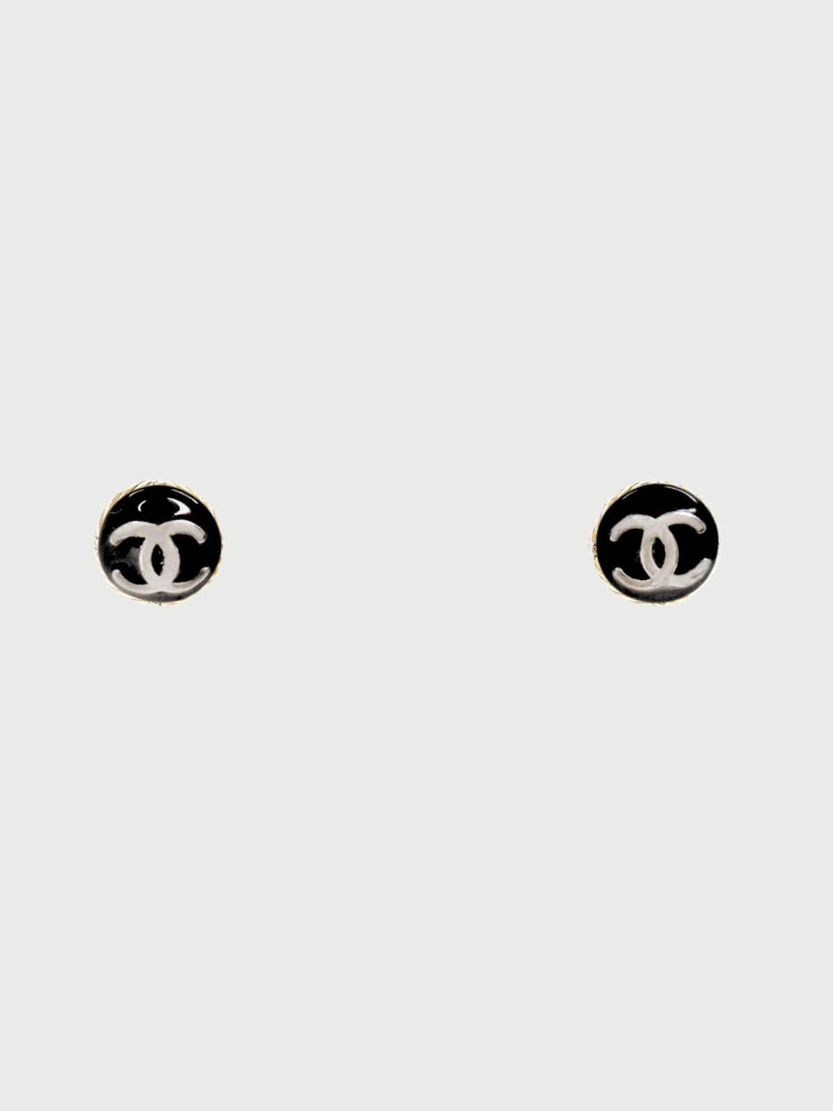Chanel 2003 Silver Black Plated Metal Mini COCO Round Earrings