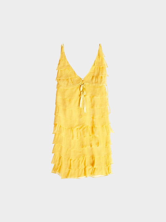 Prada FW 2000 Yellow Layered Ruffle Silk Dress