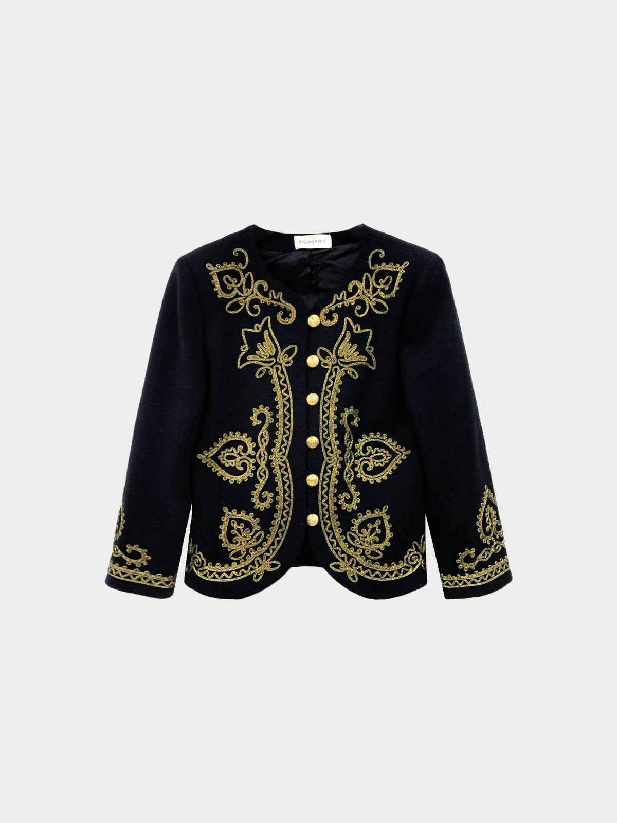 Yves Saint Laurent 2000s Black Wool Gold-embroidered Button-down Jacket