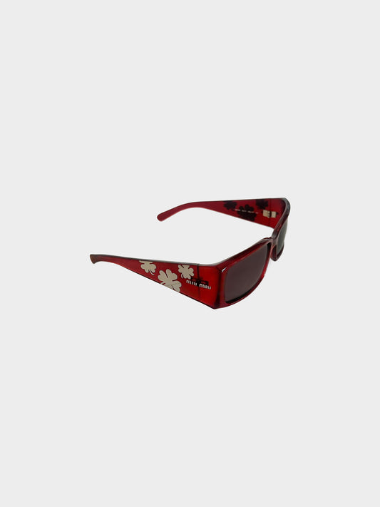 Miu Miu 2000s Burgundy Mirror Clover Motif Sunglasses