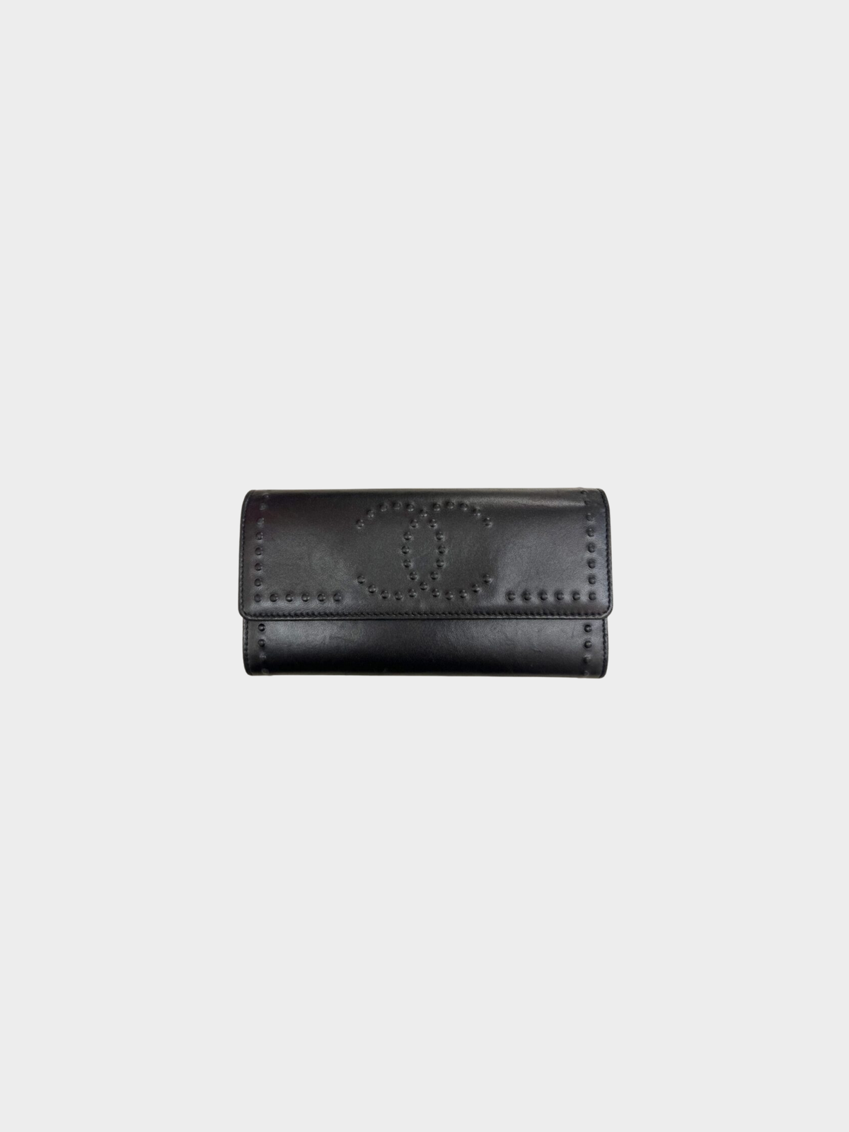 Chanel 2014 Black Leather Studded CC Logo Wallet