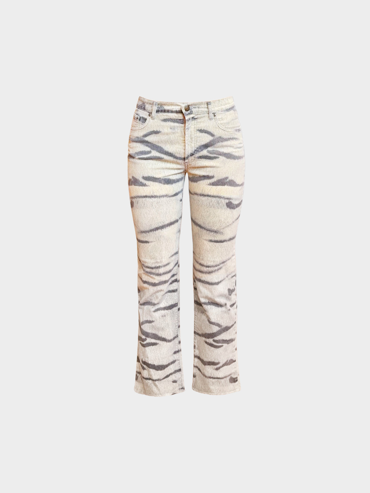 Roberto Cavalli 2000s Beige Tiger Print Denim Pants