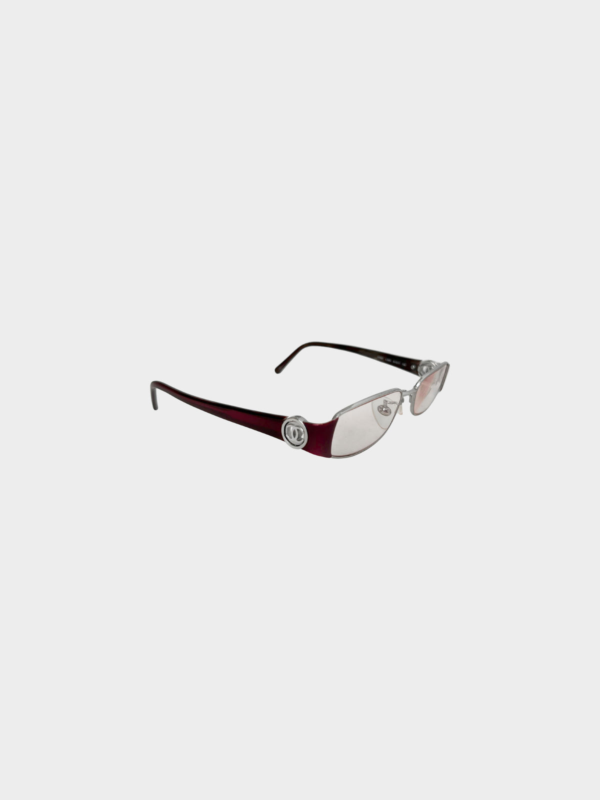 Chanel 2000s Burgundy CC Narrow Oval Glasses
