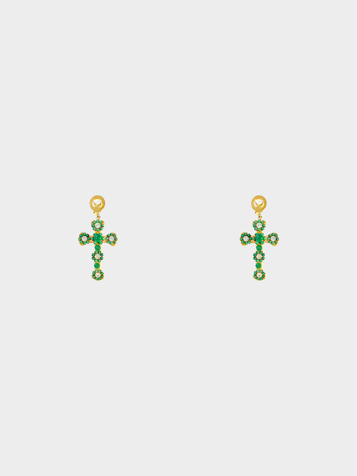 Dolce and Gabbana 2003 Green Cross Shape Clip-On Earrings