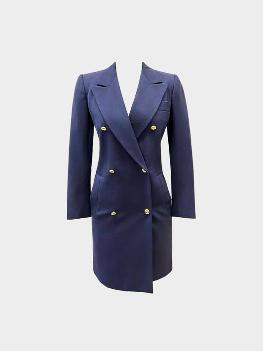 Saint Laurent 2000s Navy Rive Gauche Double Breasted Wool Coat