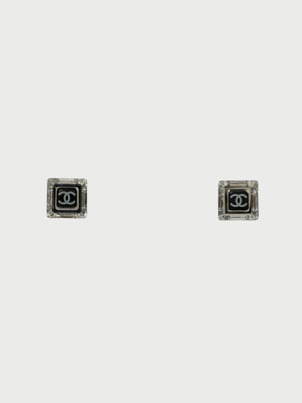 Chanel 2000s Black Silver COCO Square Earrings