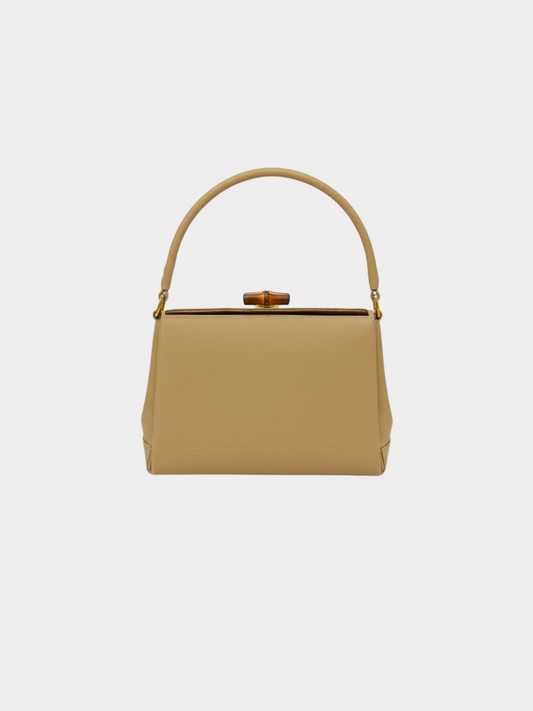 Gucci 1990s Beige Bamboo Turn Lock Leather Handbag