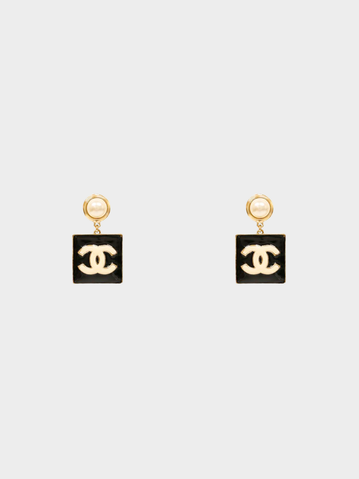 Chanel 2000s Gold CC Pearl Hanging Stud Earrings