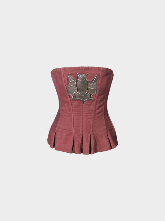 Chloé by Stella McCartney FW 2001 Brown Velvet and Metal Bat Motif Bustier Corset Top
