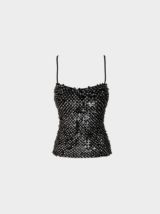 Emporio Armani Underwear 2000s Black Silver Sequin & Stud Camisole Top