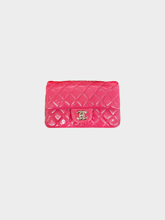 Chanel 2014 Lipstick Pink Patent Leather Mini Rectangular Flap Bag