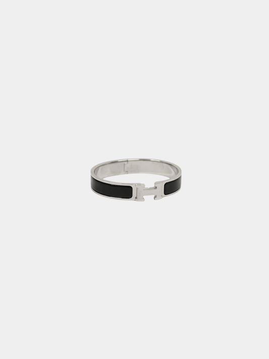 Hermès 2000s Silver Black Plated Metal Clic Clac PM Bracelet