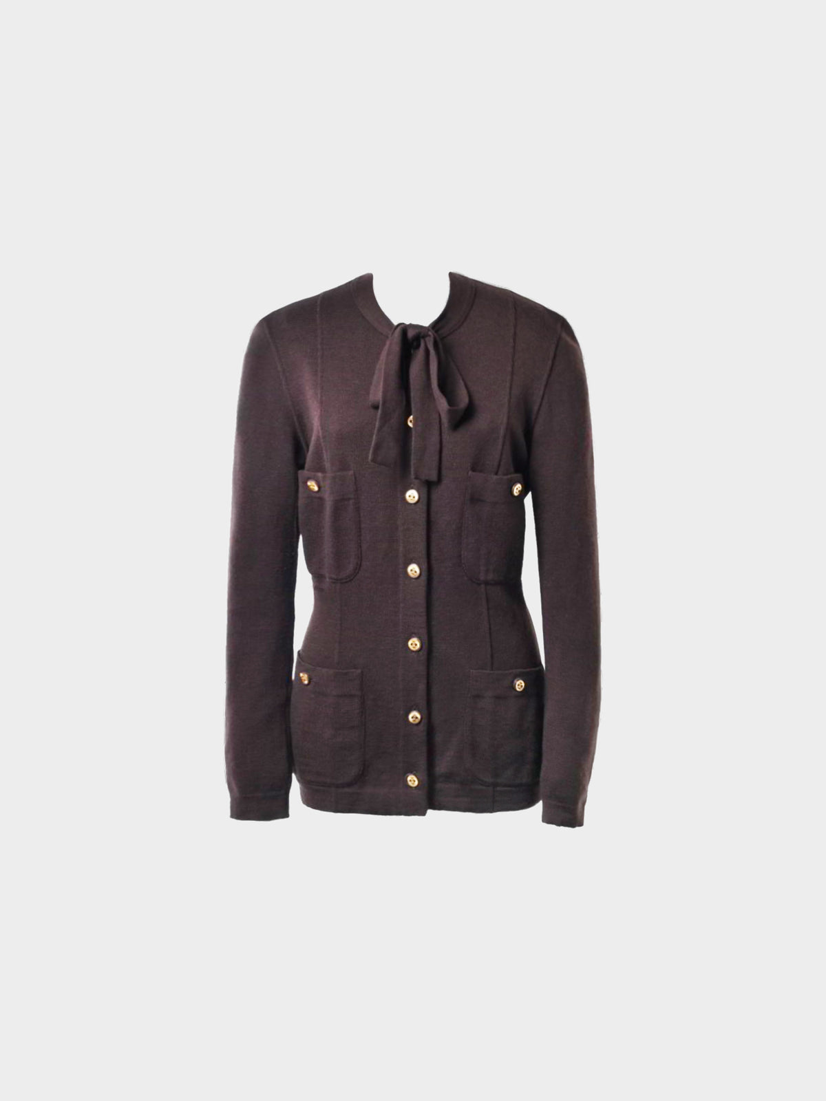 Chanel 1990s Brown Wool-knit Cardigan