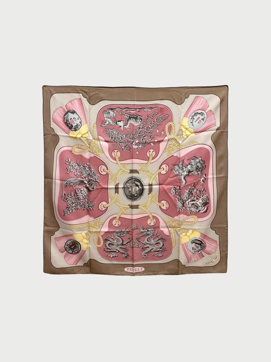 Hermès 2000s Taupe Silk Tsubas Scarf