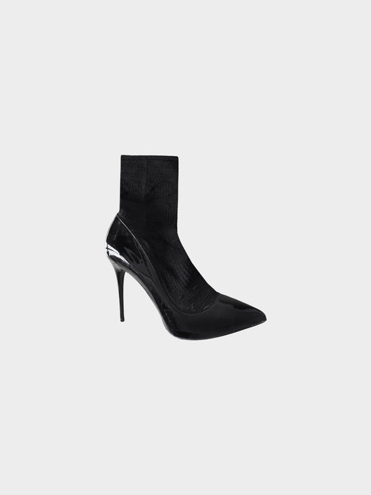 Alexander McQueen 2000s Black Patent Leather and Wool Sock Pumps