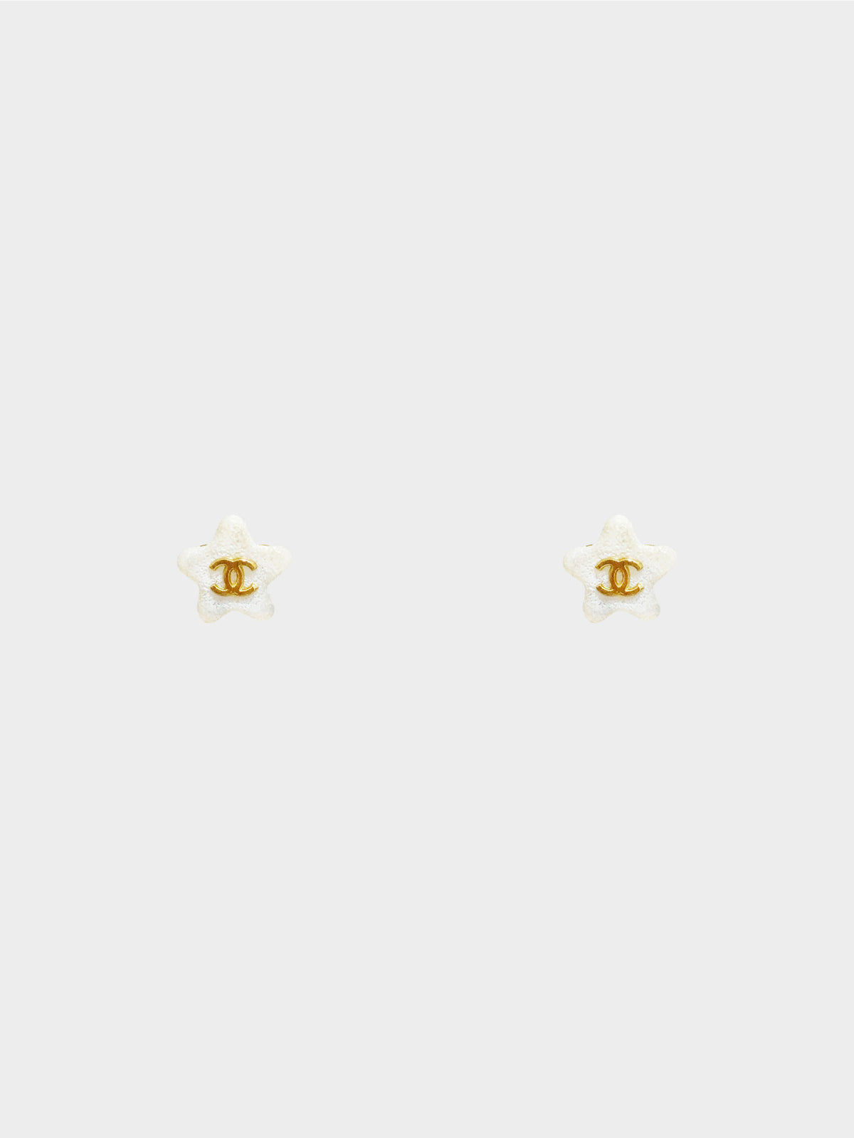 Chanel 2000s White and Gold Star Earrings