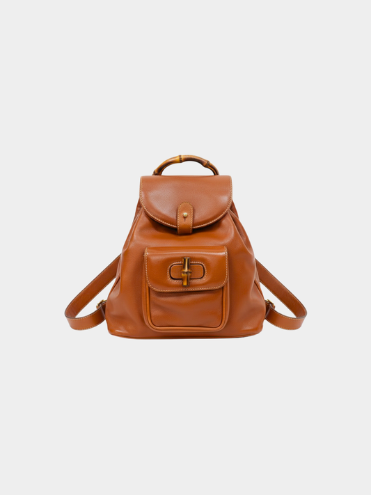 Gucci 1990s Brown Bamboo Leather Backpack