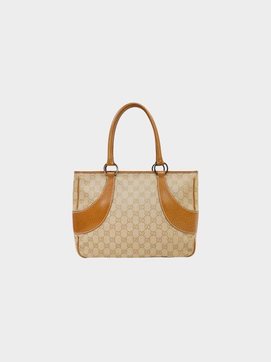 Gucci 2000s Beige Brown GG Canvas Tote Bag