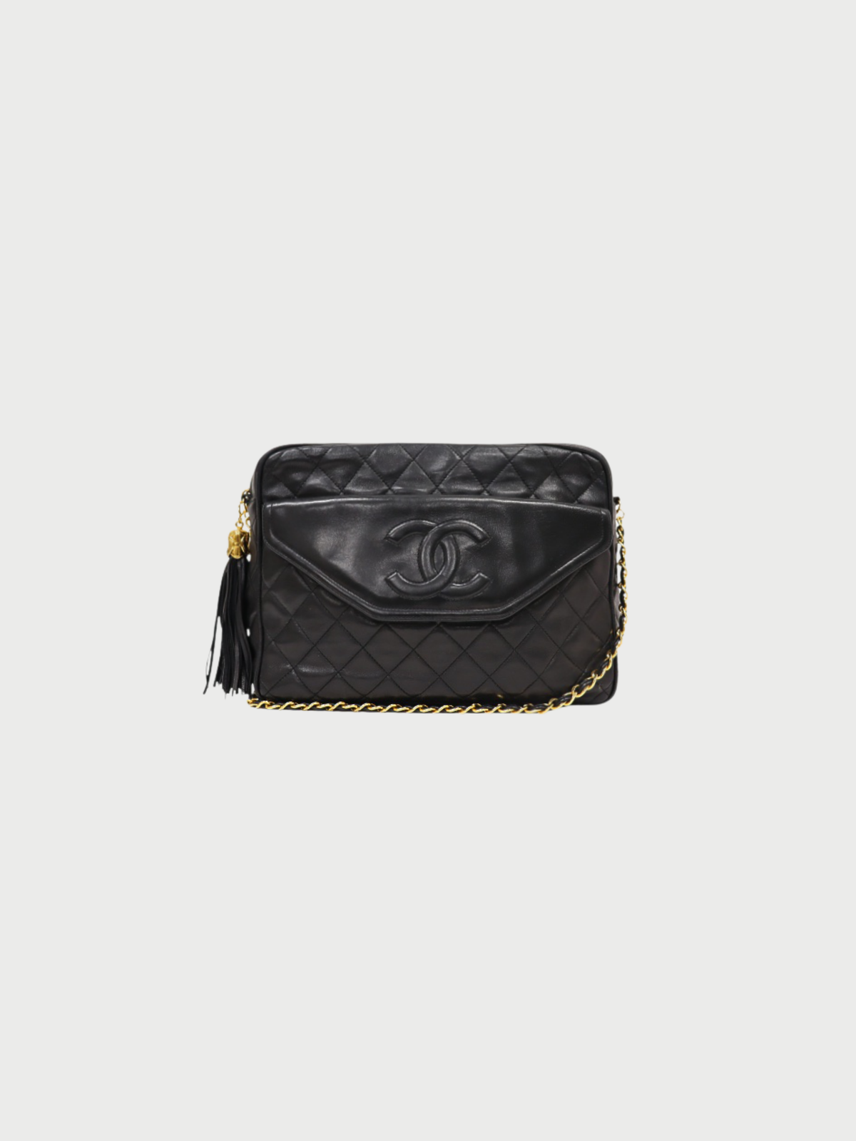 Chanel 19900-1991 Black Lambskin Matelassé Tassel Chain Shoulder Bag