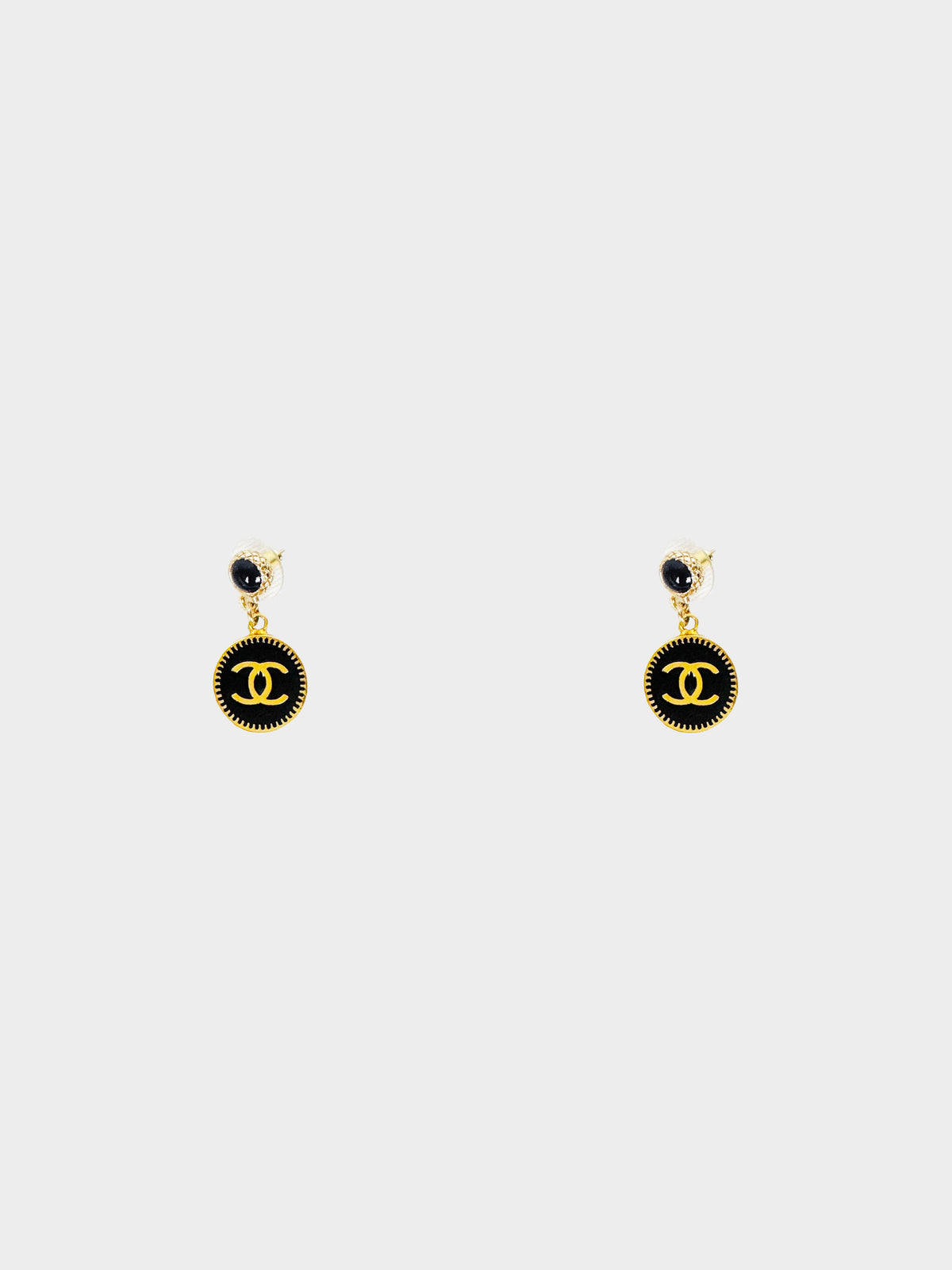 Chanel FW 2008 Gold Metal and Black Enamel CC Round Drop Earrings