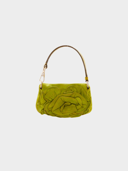 Yves Saint Laurent by Tom Ford FW 2003 Green Suede Nadja Rosette Bag