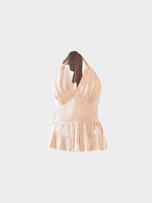 Chloé 2005 Brown Silk Halter Peplum Top
