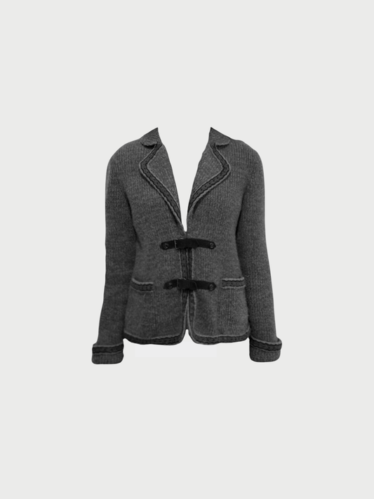 Chanel 2000s Grey Cashmere Bouclé Knit Jacket