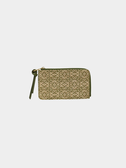 Loewe 2000s Green Anagram Jacquard Canvas and Leather Fragment Case