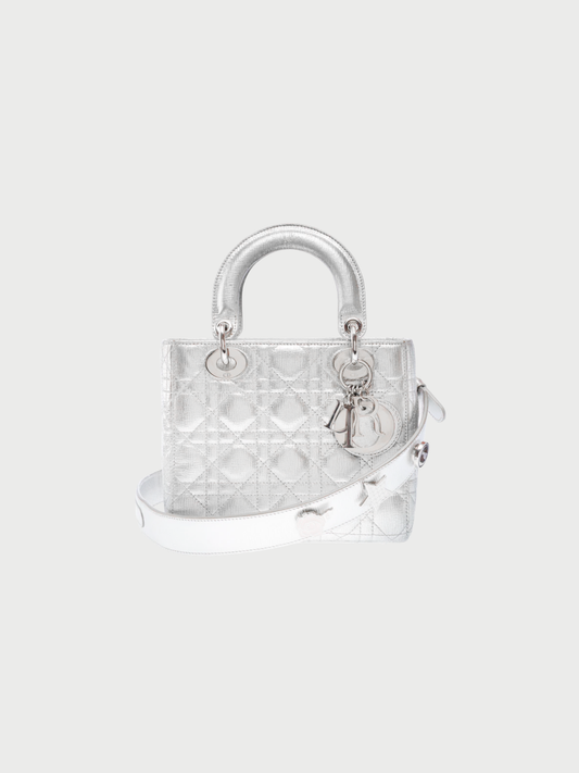 Christian Dior 2000s Silver Leather Lady Dior Small Bag