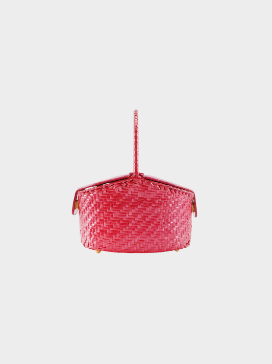 Fendi 2000s Raspberry Pink Straw Embossed Leather Handbag