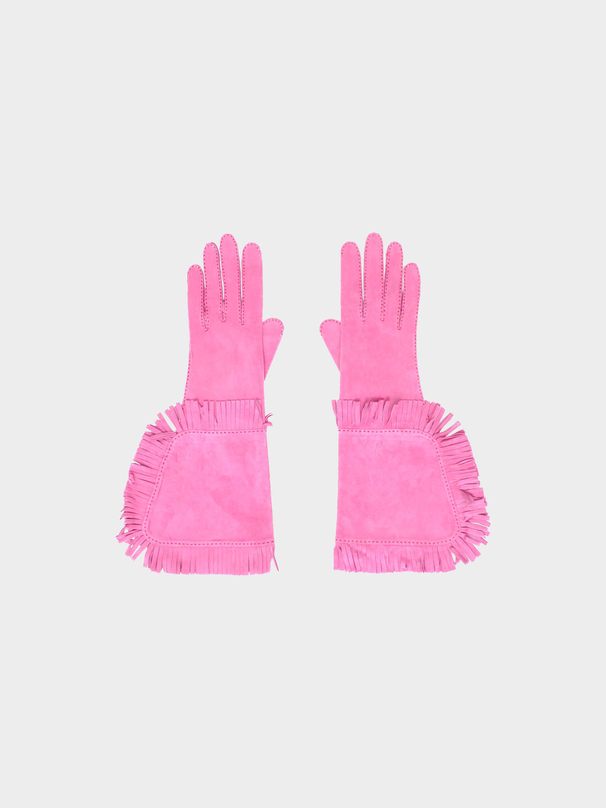 Hermès 2010s Pink Suede Fringed Gloves