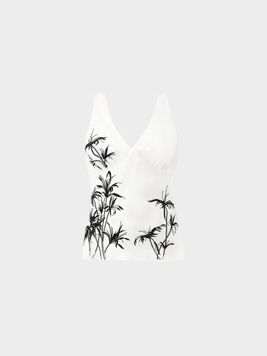 Christian Dior by John Galliano SS 2006 White Satin Beaded Plant Motif Tank Top