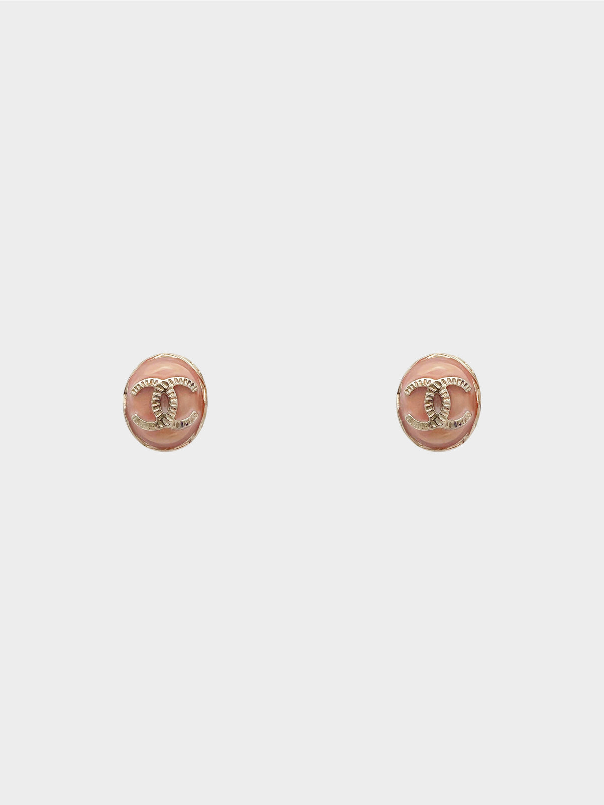 Chanel 2018 Pink Resin CC Oval Stud Earrings