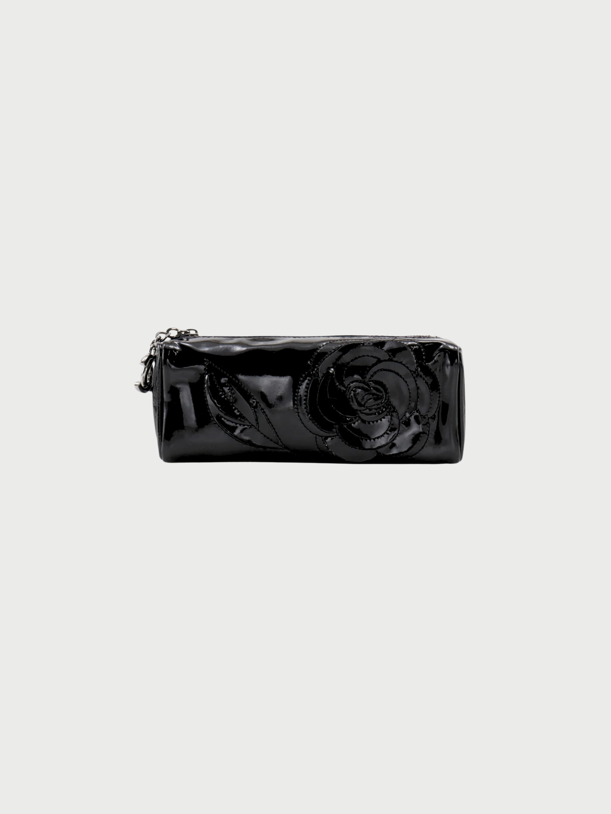 Chanel 2000s Black Enamel Camellia Pouch