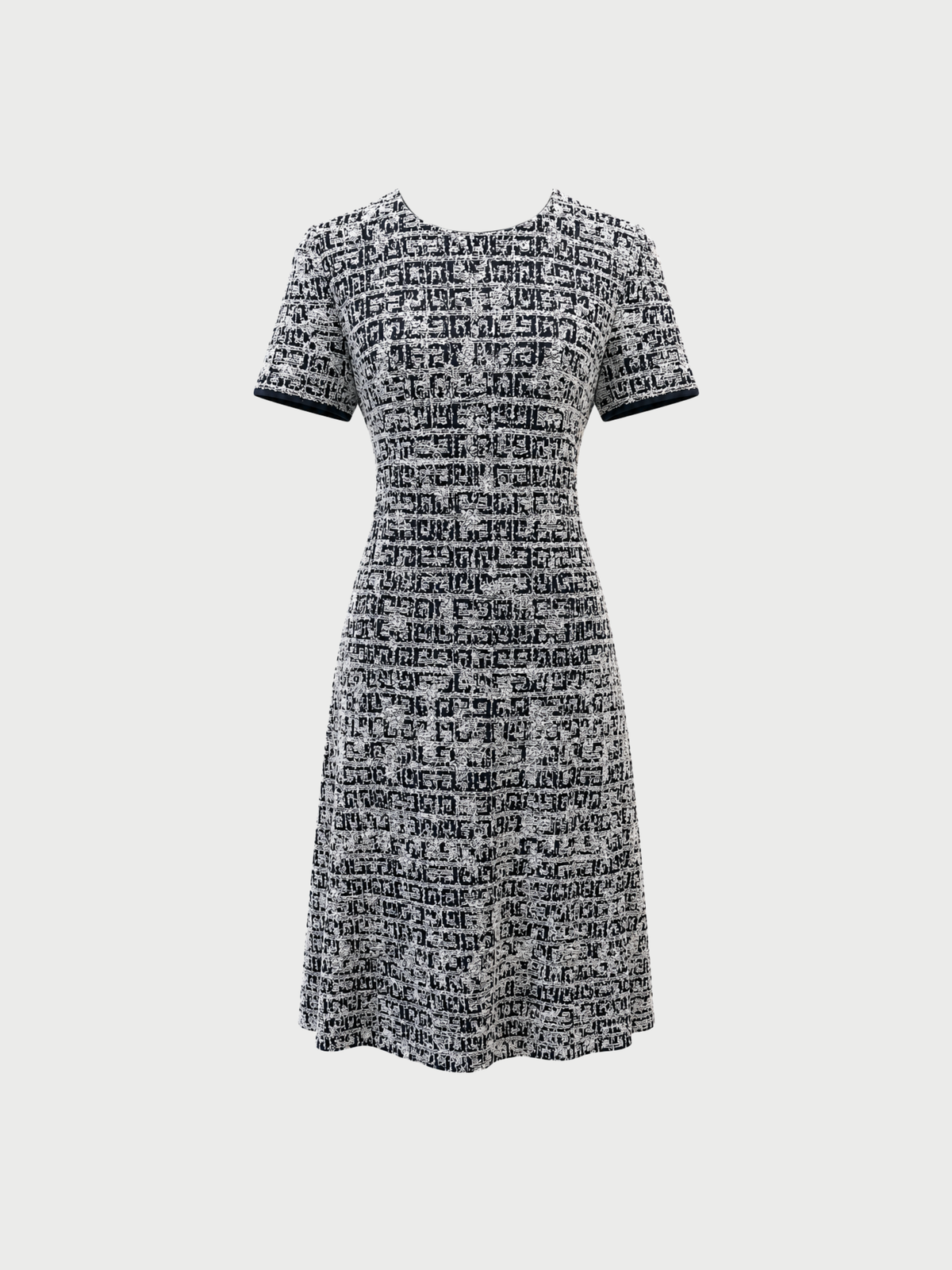 Givenchy 2020s Navy White 4G Tweed Short Sleeve Dress