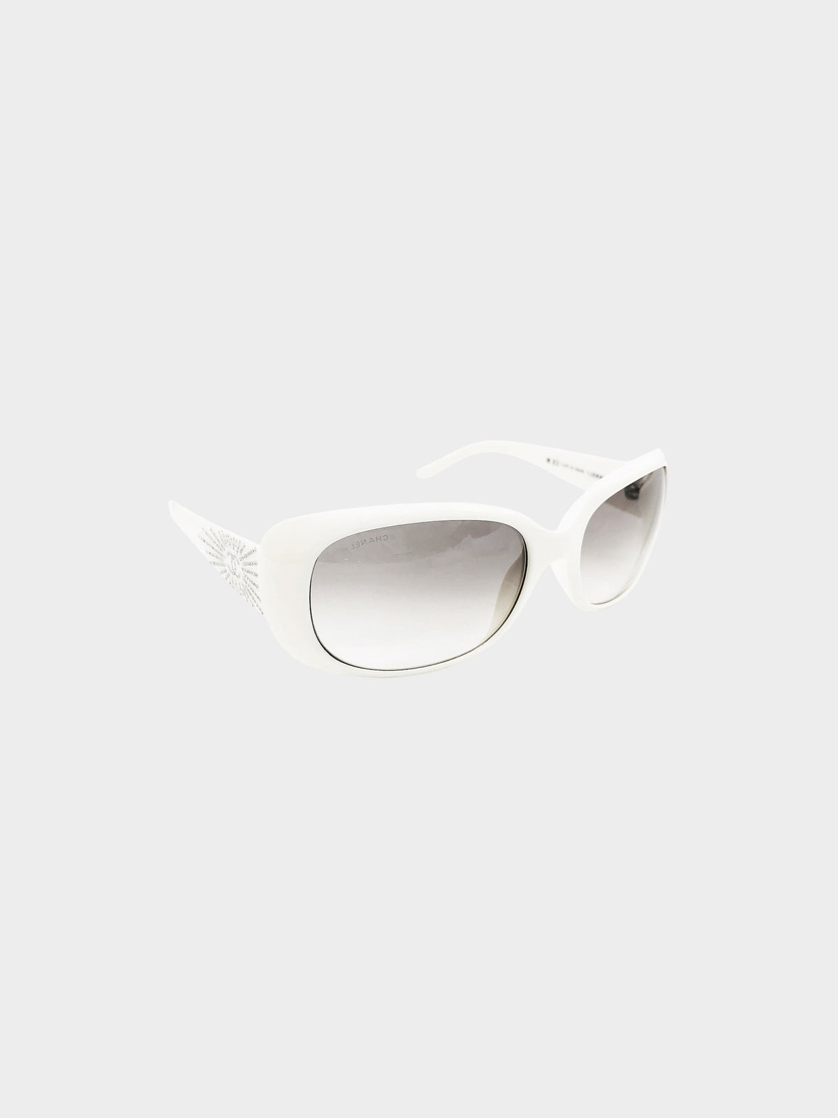 Chanel 2000s White CC Rhinestone Embellished Sunglasses
