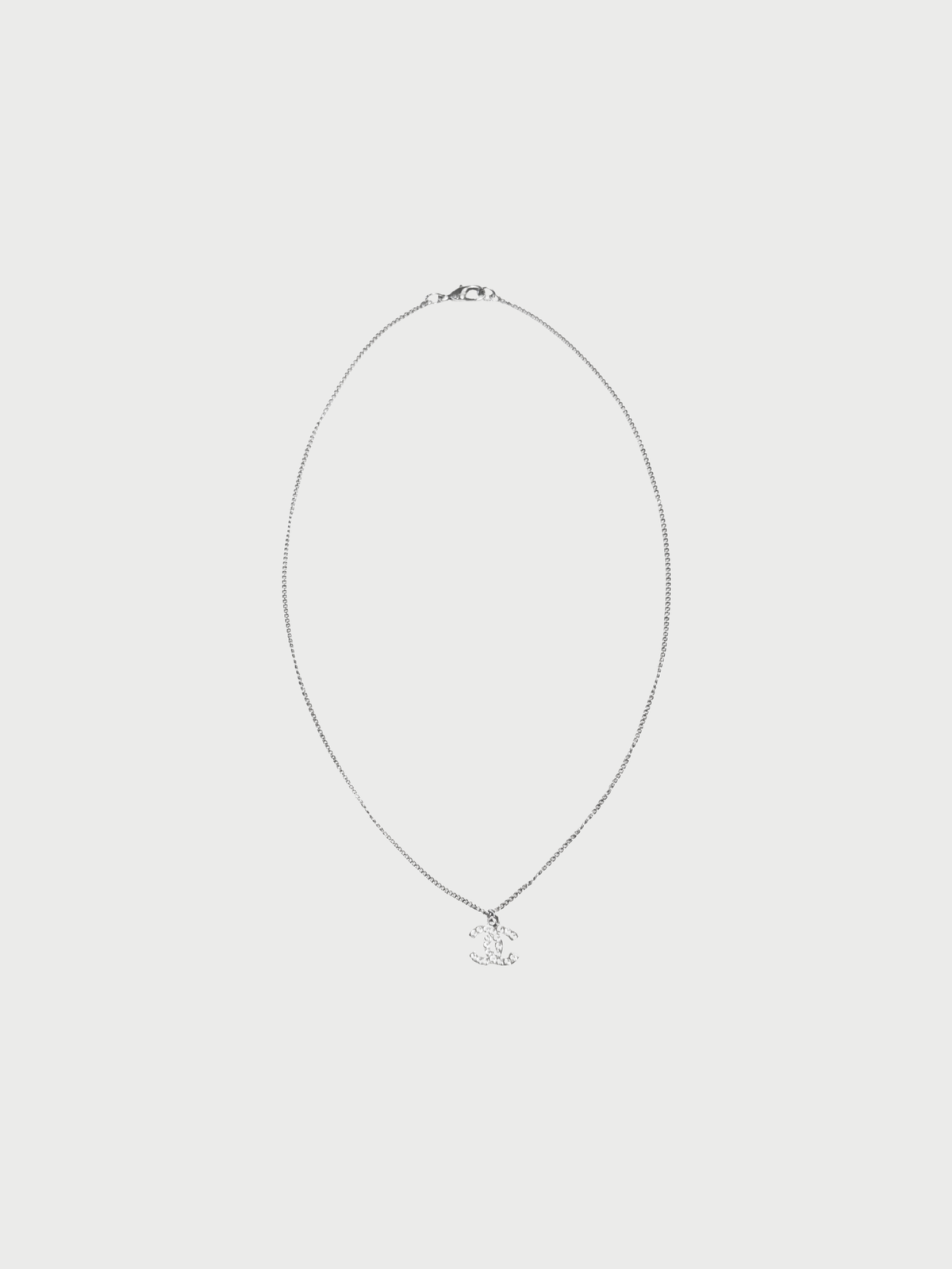 Chanel 2010s Silver Crystal Strass CC Pendant Necklace